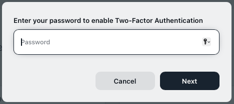 Where to enter your password to confirm 2FA