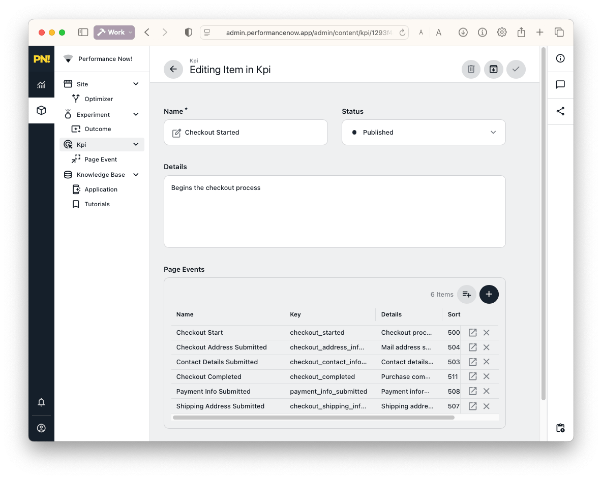 KPI setup interface with funnel step arrangement