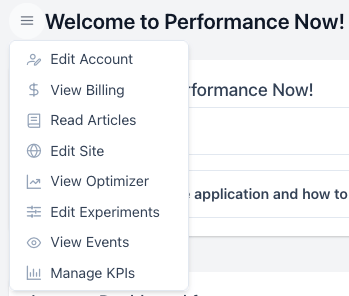 Hamburger menu for account settings