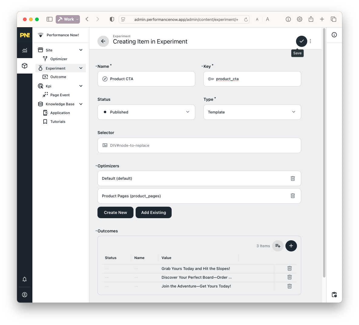 Create CTA experiment