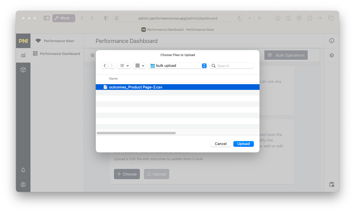 Choose file for import